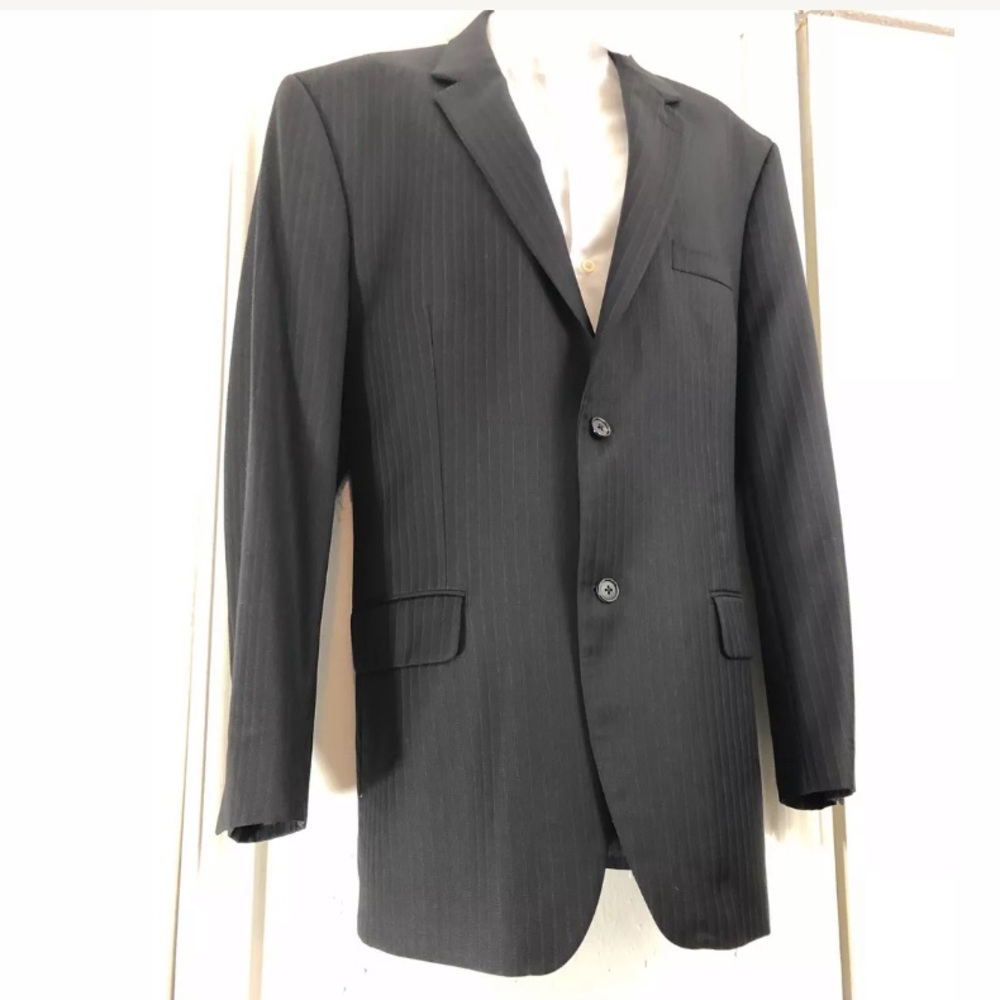 Alfani Black Striped Men Cashmere/Wool Blend Suit